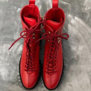 Vinci Sz 9 (39) Moreno Red Leather Lace-Up Mid Calf Womens Boot